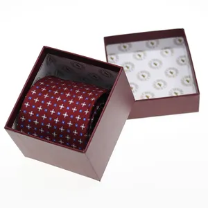 Luxury Design Gift Red Top Cover Paper Box Classy Red Neats Jacquard Mens Silk Tie Custom Woven Set