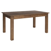 Table rectangulaire en pin massif avec pieds amovibles, style farmhouse, pour événements, mariages rustiques et banquets.