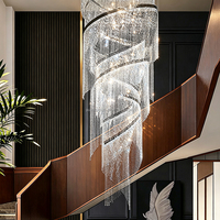 Lustre en cristal en spirale en forme de cascade, grand luminaire suspendu vertical rond pour hôtel, escalier, plafond haut, éclairage de projet