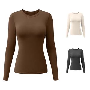 Hot Selling Breathable Skin Friendly Polyester Plaid Pattern Full Sleeve Sports Wear for Women Simple Round Neck Tops - Product Image 1