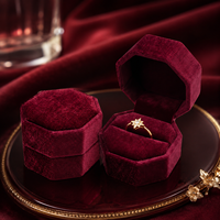 Boîte à bijoux rigide octogonale de luxe en velours et coque plastique écologique pour bagues, montres, lunettes - Emballage de rangement personnalisable