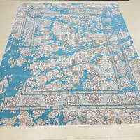 Tapis sur mesure extra large en laine de Nouvelle-Zélande tufté à la main, motif floral vintage ivoire et bleu foncé 10x12 pour salon de luxe moderne