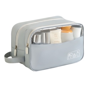Double Layer Cosmetic Bag Large Capacity Travel Toiletry Bag Portable Rectangle Gray - Product Image 1