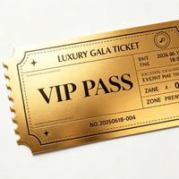Billet d'admission personnalisé découpé sur mesure en carton texturé doré de qualité supérieure pour événement, invitation ou carte de fête avec logo personnalisé