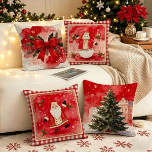 Christmas Linen Printed Santa Claus European Style Zipper Closure Cushion <b>Pillowcase</b> for Living Room Holiday - Product Image 1