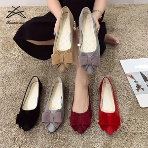 Chaussures plates pour femmes grande taille, style <span class=keywords><strong>ballerines</strong></span> à bout pointu, à enfiler, avec nœud, pour la <span class=keywords><strong>marche</strong></span> - Product Image 1