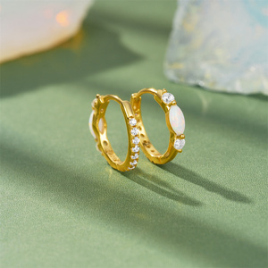 Boucles d'oreilles tendance personnalisées en argent sterling S925 micro-incrustées de zircon et d'opale, bijoux transfrontaliers très demandés - Product Image 2