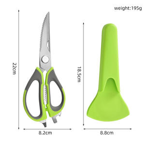 กรรไกรครัวอเนกประสงค์สแตนเลสหัวตรงสำหรับใช้ในบ้านพร้อมตัวยึดแม่เหล็กสีส้มสีเทาสีเขียว - Product Image 5