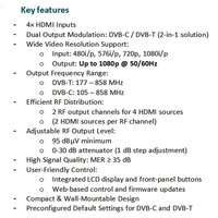 Encodeur modulateur DVB-T HD 4 canaux 4CH QAM H.264 HDMI vers RF CATV avec multiplexage pour tête de réseau de télévision numérique