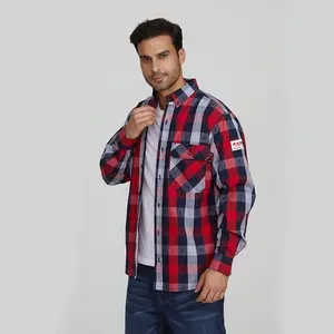 Camisas de trabajo de soldadura a cuadros, camisa mecánica resistente al fuego con estampado CAT2 certificado UL, venta al por mayor