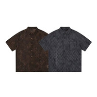 Chemise à manches courtes pour homme, à découpes et lettres, boutonnée, délavée à l'acide, effet vieilli, style streetwear grunge vintage, 100% coton tricoté