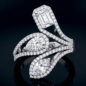 Anillo de declaración de lujo con diamante cultivado en laboratorio certificado IGI, chapado en rodio, con halo cruzado marquesa de pera, para fiesta de aniversario, OEM - Product Image 1
