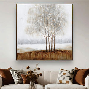 Dipinto a Olio Paesaggistico Texturizzato Tonalità Neutre Scenari <span class=keywords><strong>Invernali</strong></span> Alberi Nebbosi per Arredamento Casa Quadri di Nature Morte - Product Image 2