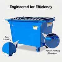 Conteneur de déchets industriel en acier robuste, empilable, bleu, bac à ordures, bac de chantier
