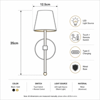 Applique Murale LED Moderne Nordique Minimaliste Rechargeable Magnétique USB-C Tactile et Télécommandée à Intensité Variable en Fer pour Chambre à Coucher avec Abat-jour Carré