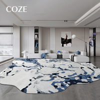 Tapis de salon au design unique et moderne, forme spéciale, tapis bleu irrégulier pour salon et chambre à coucher