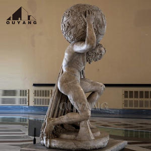 QUYANG sculpté à la main en pierre naturelle dieux grecs Statue grandeur nature marbre blanc Atlas tenant la <span class=keywords><strong>Sculpture</strong></span> du monde - Product Image 5