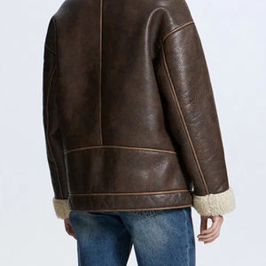 Chaqueta de Cuero para Mujer, Hecha en Fábrica, de Alta Calidad, Personalizada, Transpirable, para Invierno, con Forro de Piel, para Uso Casual, Tejido Crudo Sólido - Product Image 4