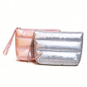 2024 Custom Logo Winter Down Cotton Soft Light Weight Puffer Puffy Fluffy Quilted Makeup Cosmetic <b>Bag</b> Travel Make up Pouch - Product Image 1