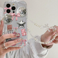 Coque de téléphone portable en TPU avec motif de boule de cerise à nœud papillon et bracelet, bord ondulé en forme de glace, pour iPhone 11 12 13 14 15 16 17 Air