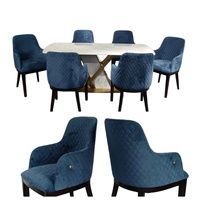 Meubles de luxe OEM pour restaurant, hôtel, table rectangulaire en marbre, métal, acier inoxydable, ensemble de table et de chaises pour café, 6 places