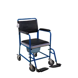 Yatak odası koltuk kova tekerlekler çelik tekerlekli sandalye haddeleme duş komodin tuvalet sandalyesi yaşlı insanlar için çelik komodin sandalye