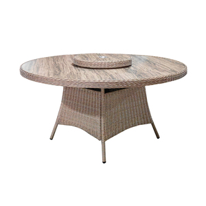 Set da pranzo rotondo in Rattan moderno di lusso a 6 posti completo mobili da giardino da esterno con tavolo in vetro ceramico e <span class=keywords><strong>Lazy</strong></span> <span class=keywords><strong>Susan</strong></span> Deluxe - Product Image 2
