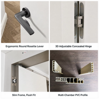 Portes de salle de bain design avec cadres, panneaux de porte intérieurs modernes en PVC, porte insonorisée 48 dB, finition sur mesure