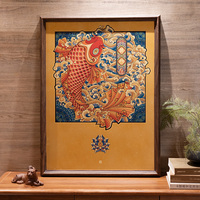 Cadre en laiton et bois fait main avec motif animalier Koi Ukiyo-e, idéal pour salle de jeux et bureau