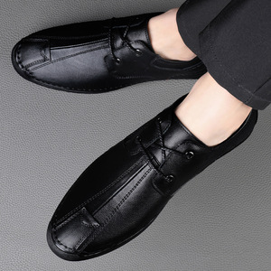Nouvelles chaussures décontractées d'été pour hommes en cuir de vachette monocouche, style coréen, à lacets, bout rond, pour le quotidien et le travail - Product Image 2