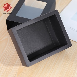 Boîtes cadeaux minimalistes noires en gros, boîtes en papier kraft vintage transparentes avec fenêtre, emballage cadeau haut de gamme pour souvenirs - Product Image 4