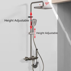 Système de douche gris anthracite à touches piano, 4 fonctions, grand jet de pluie, douchette à main, <span class=keywords><strong>mitigeur</strong></span> mural, ensemble complet <span class=keywords><strong>pour</strong></span> salle de bain - Product Image 5