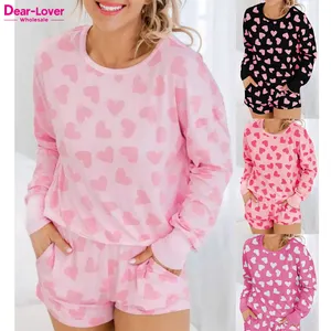 Dear-Lover Wholesale Valentines Custom Private Label 2pcs Lounge Sets Womens Clothing Heart Shape Print 2 Piece Lounge Wear