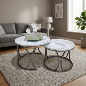 Ensemble de tables basses de luxe réglables en acier inoxydable, 2 tables convertibles avec rangement, style moderne, pour salle à manger, salon, maison, villa - Product Image 2