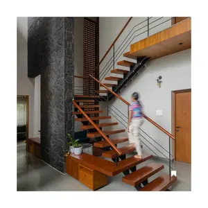 CBMmart Escalier droit intérieur en forme de U en bois massif Designs d'escaliers