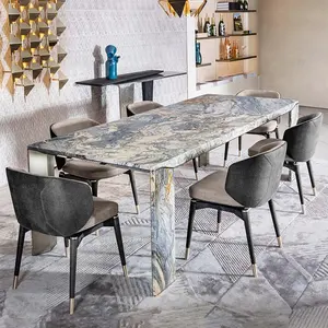 Light luxury marble dining tables and chairs set customizable luxury natural stone dining table set 6 seater