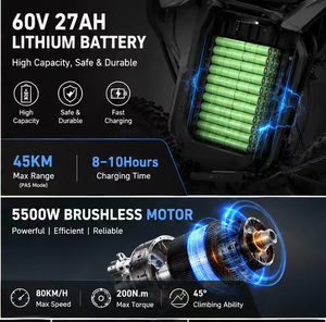 Bicicleta de Montaña con Cuadro de Acero de Alto Contenido de Carbono, Motor Central de 72V 2800W 250Nm Torque Racing - Product Image 4