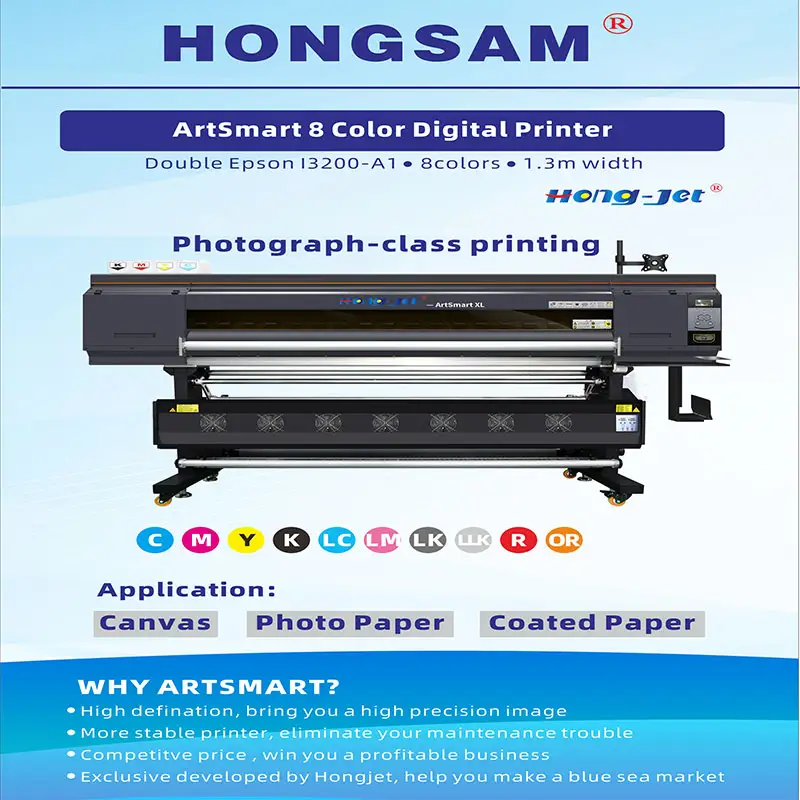 HONGJET Artsmart Impressora de Grande Formato Universal Eco Solvente Inkjet Pigment Impressora 1.3m para Carro Etiqueta