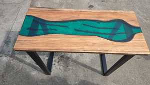 Designer Green & Beige Epoxy Resin <b>Table</b> – Luxury Handmade Furniture for <b>Dining</b>, Office & Living Room - Product Image 6