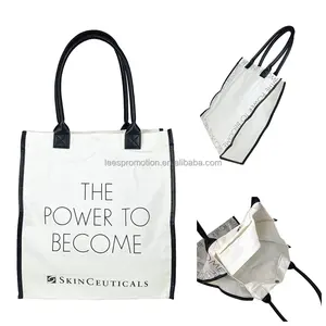 Penjualan laris tas jinjing kulit PVC PU tas bahu katun kantung bahu tas tangan sederhana kapasitas besar kanvas putih dan hitam