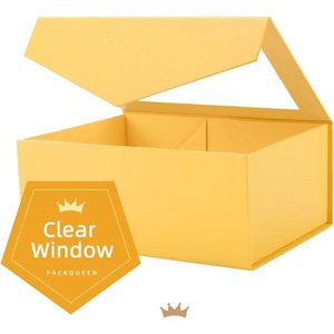 Caja de regalo amarilla con tapa y ventana, caja de regalo transparente, con cinta, caja para propuesta de dama de honor, se puede personalizar - Product Image 3