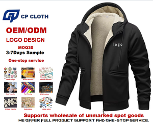 Manteau d'Hiver Noir pour Homme en Polaire Sport avec Fermeture Éclair Brodée Pull Taille XS Sweatshirts à Manches Longues Vestes Chaudes à Capuche - Product Image 1