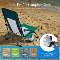 Kursi Pantai Lipat Portabel untuk Berkemah dengan Tempat Gelas, Kantong Penyimpanan, Sandaran Jala, dan Sandaran Tangan Berbantalan untuk Berkemah, Piknik, Halaman, dan Pasir