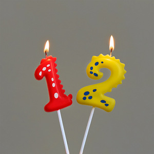 Bougies Chiffres Dinosaures de Dessin Animé en Cire de Paraffine Colorées, Décorations d'Anniversaire pour Garçons, Accessoires Photo pour Gâteaux et Fêtes de Bébé d'un <span class=keywords><strong>an</strong></span> - Product Image 2