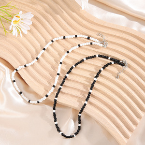 Korean Style Bohemian Seed Bead Necklace Women Rice <b>Pearls</b> Geometric Fashion <b>Choker</b> Black White Color Spring 2022 - Product Image 4