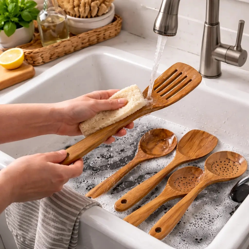 Olive Wood Wooden Cooking Utensil Set with Spatula, Cooking Mixing Spoon, Salad Spoon and Fork · image 6