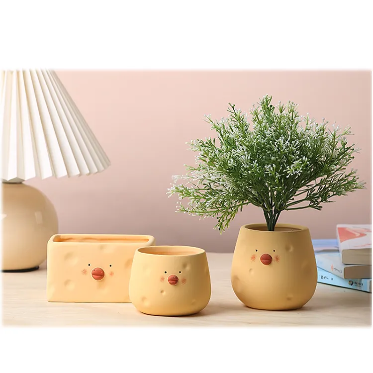Macetas de cerámica para decoración del hogar, Mini macetas para suculentas, pollito amarillo, Animal pequeño