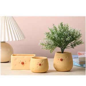 Vaso de flores para decoração de casa, plantas suculentas para decoração de potes fofos, amarelo, animal pequeno, cerâmica