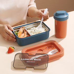 Lonchera con Múltiples Compartimentos, PP y Acero Inoxidable 304, Caja Bento con Tenedor y Cuchara Integrados, Apta para Microondas, Logotipo Personalizado - Product Image 5