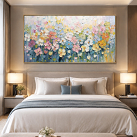 Lukisan Bunga Abstrak 3D Bertekstur Besar Dilukis Tangan di Atas Kanvas, Seni Dinding Floral Modern Berbingkai untuk Dekorasi Ruang Tamu Hotel